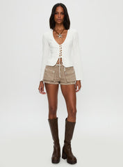 Clouded Linen Long Sleeve Top White
