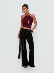 Lindie Tie Back Ring Detail Top Wine