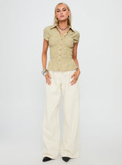 Liesel Shirred Short Sleeve Top Butter Stripe
