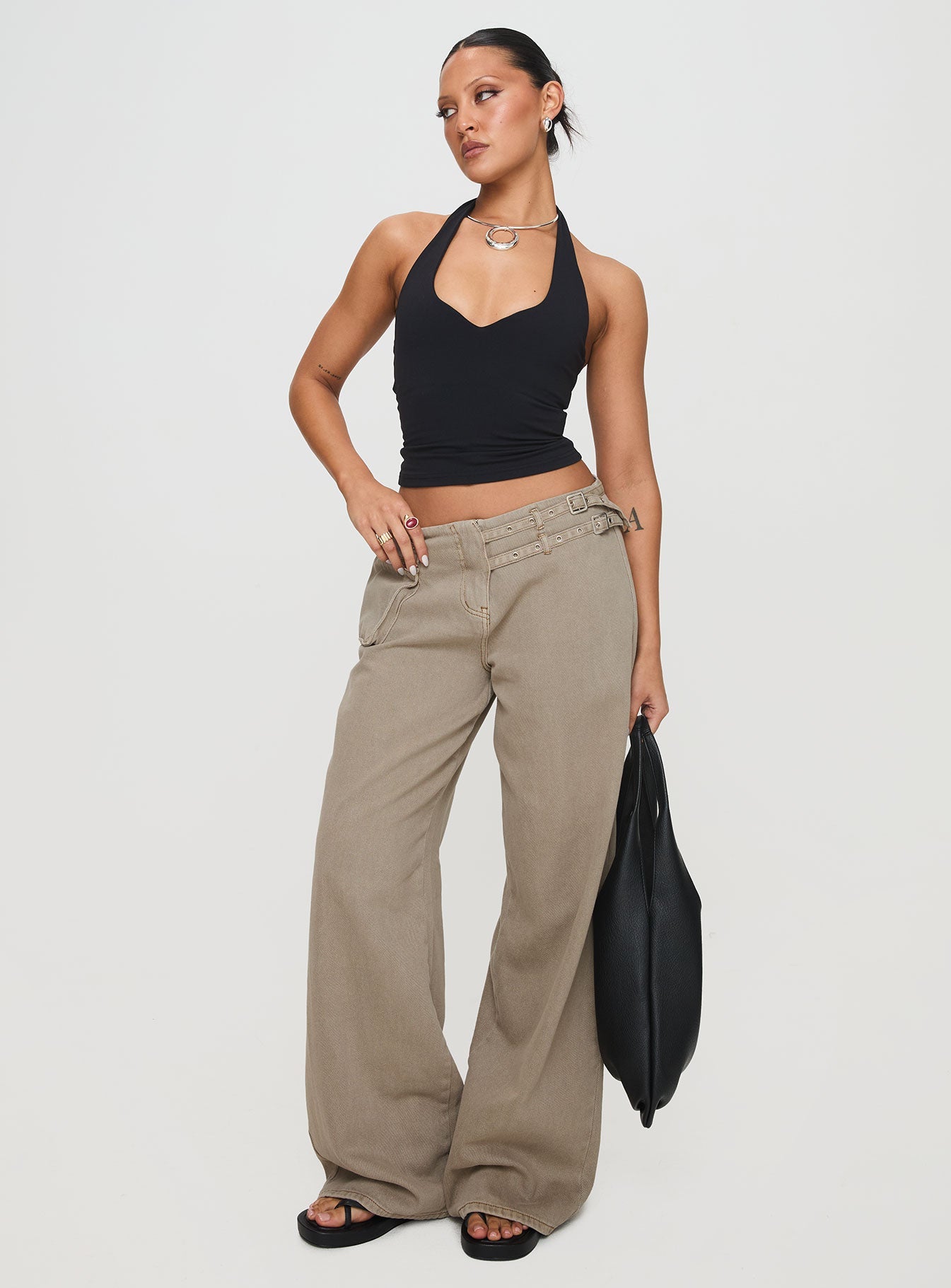Paltrow Mid Rise Wide Leg Cargo Jeans Washed Brown Petite
