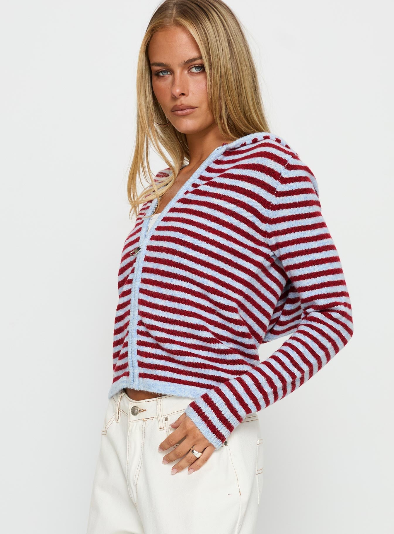 Superstars Zip Through Hoodie Blue / Red Stripe