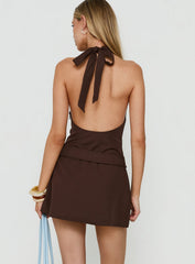 Luena Cowl Neck Belted Mini Dress Brown