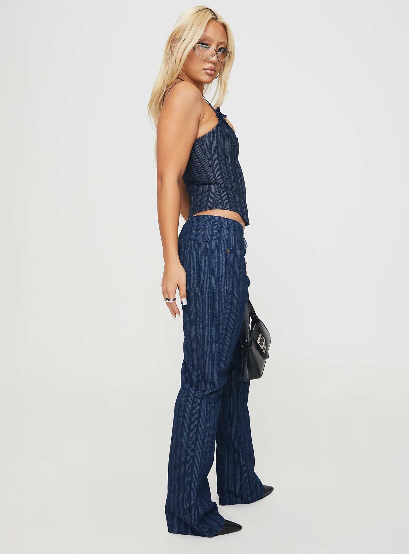 Charismatic Low Rise Flared Jeans Dark Pinstripe