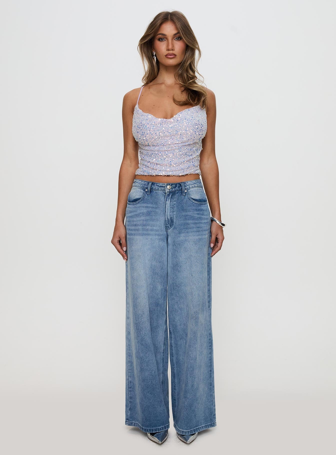 Werner Cowl Neck Sequin Top Lilac