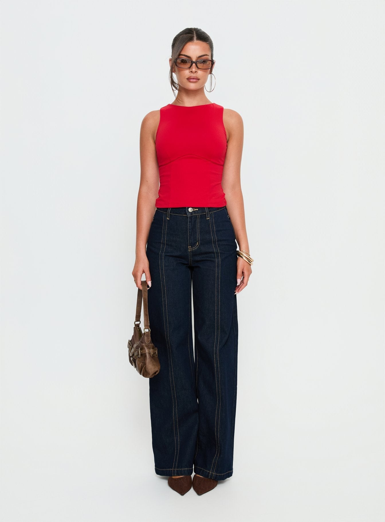 Georgetta Bust Detail Cami Top Red