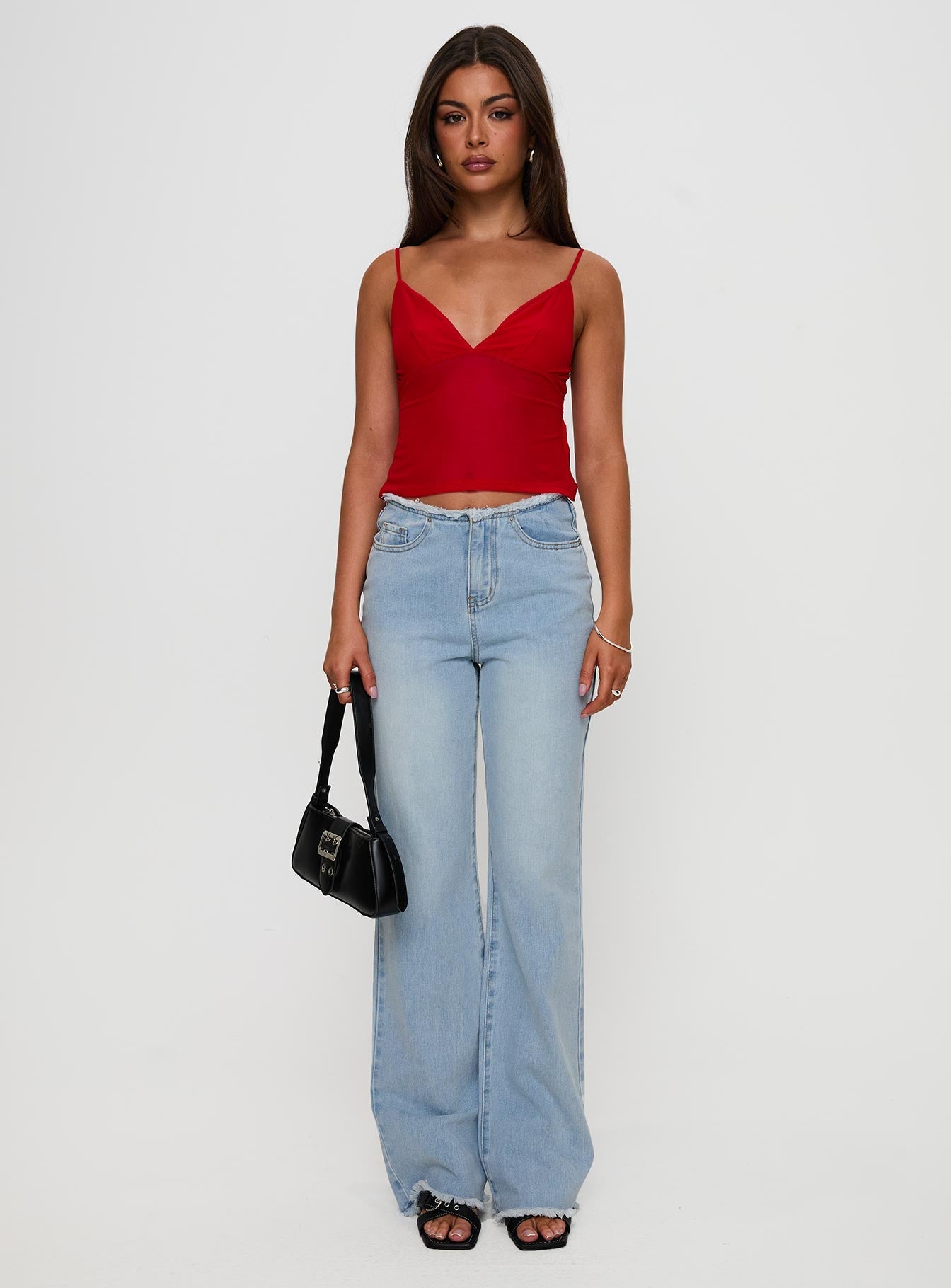 Hawke Frayed Mid Rise Straight Leg Jeans Mid Blue